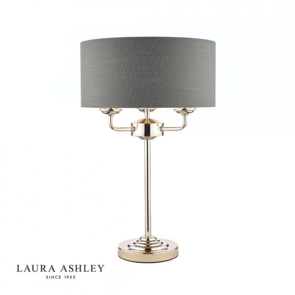 Laura Ashley SORRENTO Polished Nickel 3 Light Table Lamp | Charcoal Shade 1 Laura Ashley SORRENTO Polished Nickel 3 Light Table Lamp | Charcoal Shade