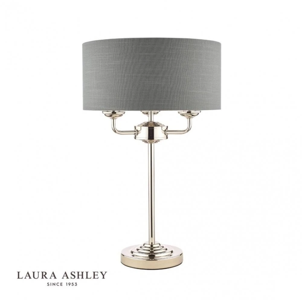 Laura Ashley SORRENTO Polished Nickel 3 Light Table Lamp | Charcoal Shade 2 Laura Ashley SORRENTO Polished Nickel 3 Light Table Lamp | Charcoal Shade - Image 2