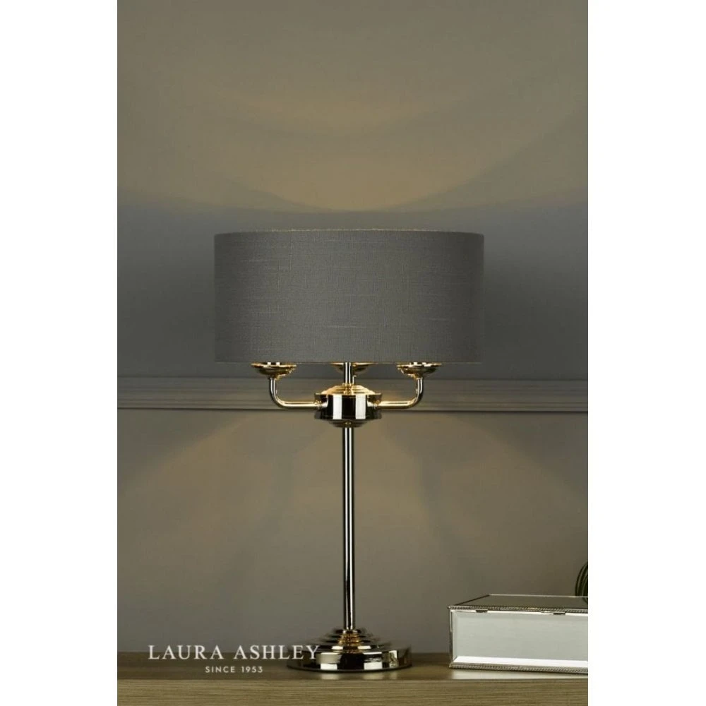 Laura Ashley SORRENTO Polished Nickel 3 Light Table Lamp | Charcoal Shade 5 Laura Ashley SORRENTO Polished Nickel 3 Light Table Lamp | Charcoal Shade - Image 5