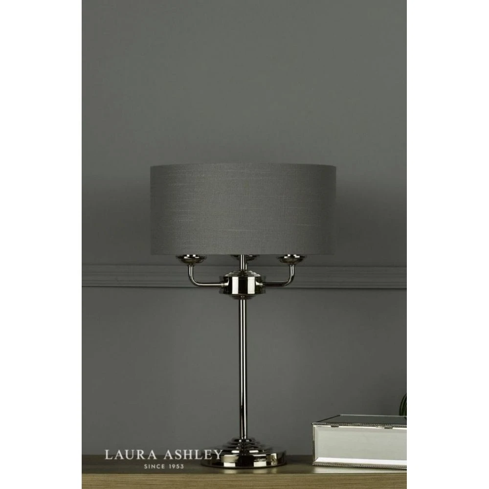 Laura Ashley SORRENTO Polished Nickel 3 Light Table Lamp | Charcoal Shade 6 Laura Ashley SORRENTO Polished Nickel 3 Light Table Lamp | Charcoal Shade - Image 6