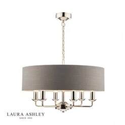 Laura Ashley SORRENTO Polished Nickel 6 Light Armed Fitting Ceiling Light With Charcoal Shade