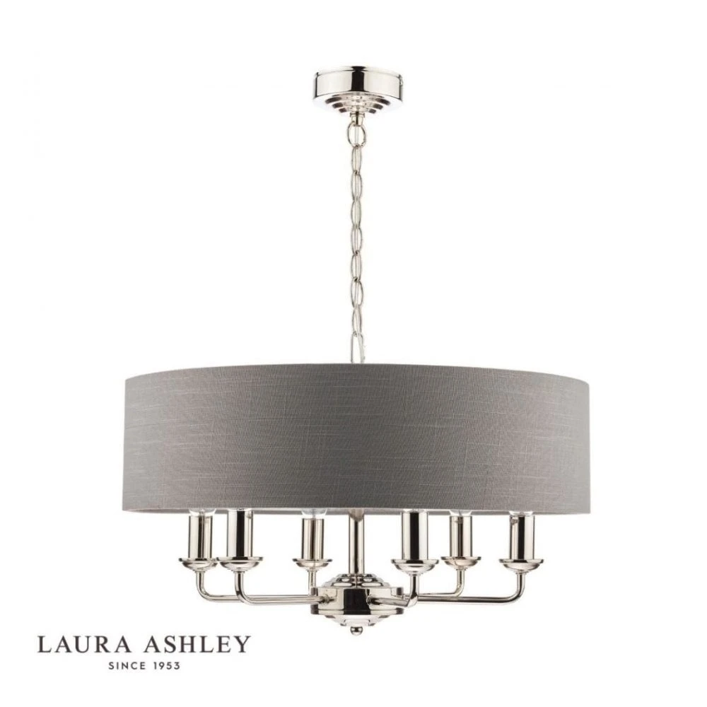 Laura Ashley SORRENTO Polished Nickel 6 Light Armed Fitting Ceiling Light With Charcoal Shade 2 Laura Ashley SORRENTO Polished Nickel 6 Light Armed Fitting Ceiling Light With Charcoal Shade - Image 2