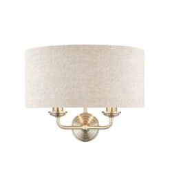 Laura Ashley SORRENTO Satin Nickel 2 Light Wall Light | Natural Shade
