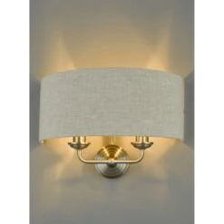 Laura Ashley SORRENTO Satin Nickel 2 Light Wall Light | Natural Shade -Laura Ashley sorrento satin nickel 2 light wall light natural shade p20372 40012 image