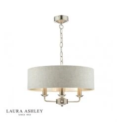 Laura Ashley SORRENTO Satin Nickel 3 Light Armed Fitting Ceiling Light | Natural Shade
