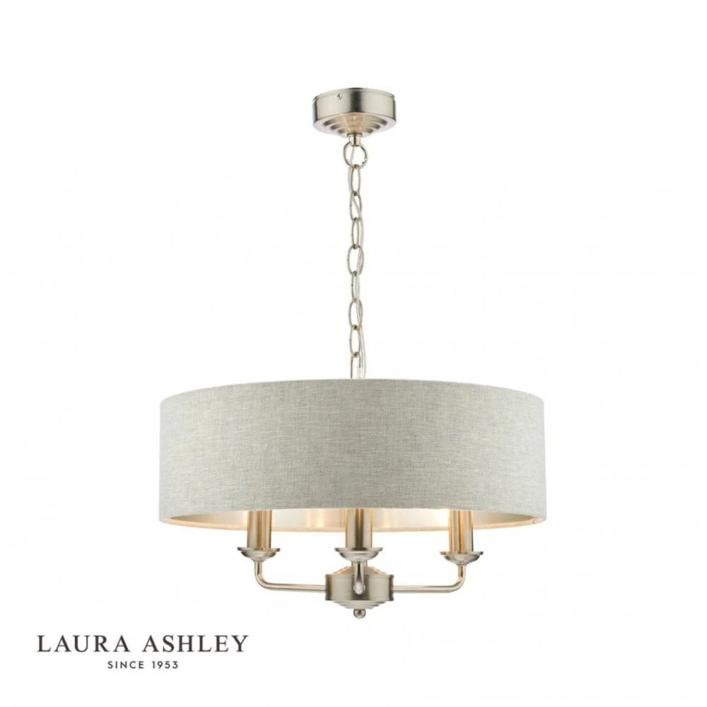Laura Ashley SORRENTO Satin Nickel 3 Light Armed Fitting Ceiling Light | Natural Shade 1 Laura Ashley SORRENTO Satin Nickel 3 Light Armed Fitting Ceiling Light | Natural Shade