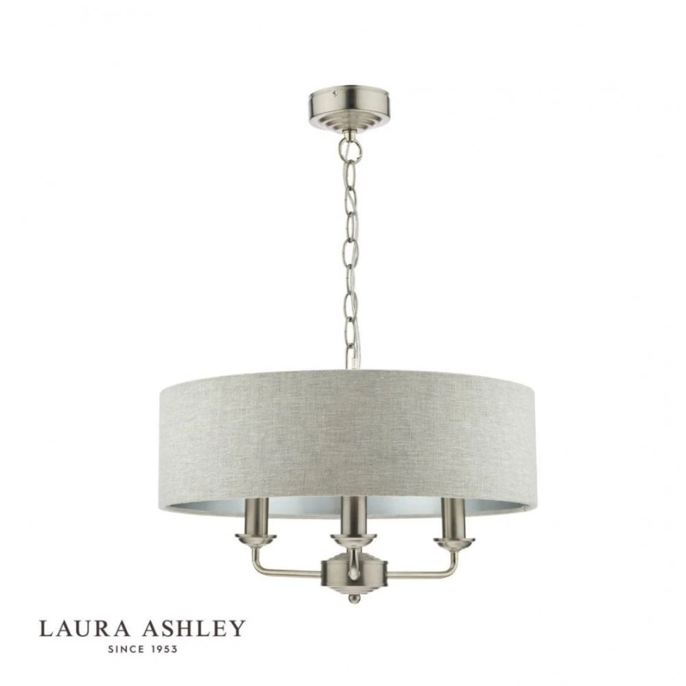 Laura Ashley SORRENTO Satin Nickel 3 Light Armed Fitting Ceiling Light | Natural Shade 2 Laura Ashley SORRENTO Satin Nickel 3 Light Armed Fitting Ceiling Light | Natural Shade - Image 2
