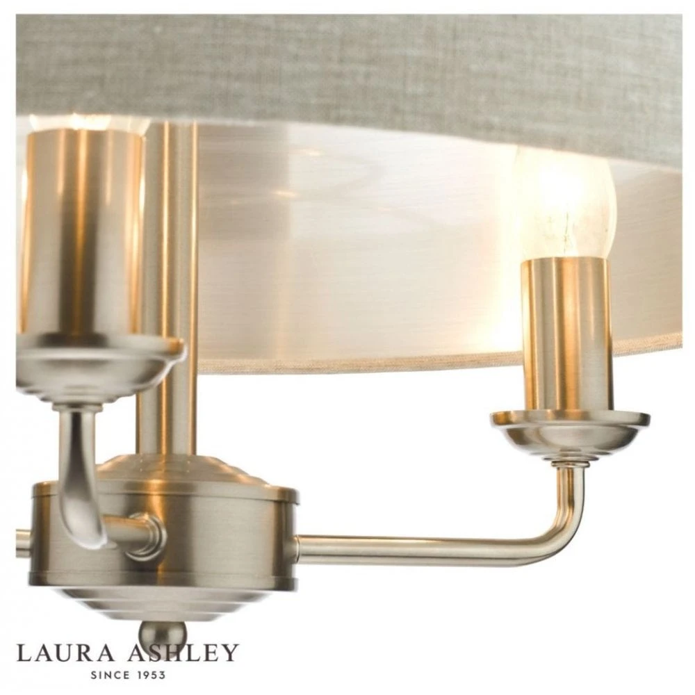 Laura Ashley SORRENTO Satin Nickel 3 Light Armed Fitting Ceiling Light | Natural Shade 4 Laura Ashley SORRENTO Satin Nickel 3 Light Armed Fitting Ceiling Light | Natural Shade - Image 4