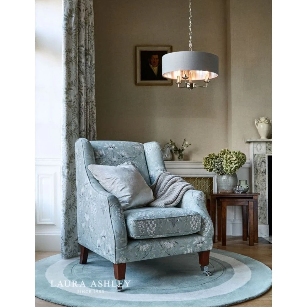 Laura Ashley SORRENTO Satin Nickel 3 Light Armed Fitting Ceiling Light | Natural Shade 7 Laura Ashley SORRENTO Satin Nickel 3 Light Armed Fitting Ceiling Light | Natural Shade - Image 7