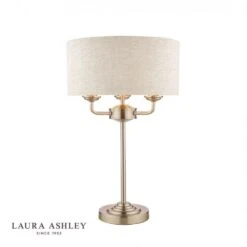 Laura Ashley SORRENTO Satin Nickel 3 Light Table Lamp | Natural Shade
