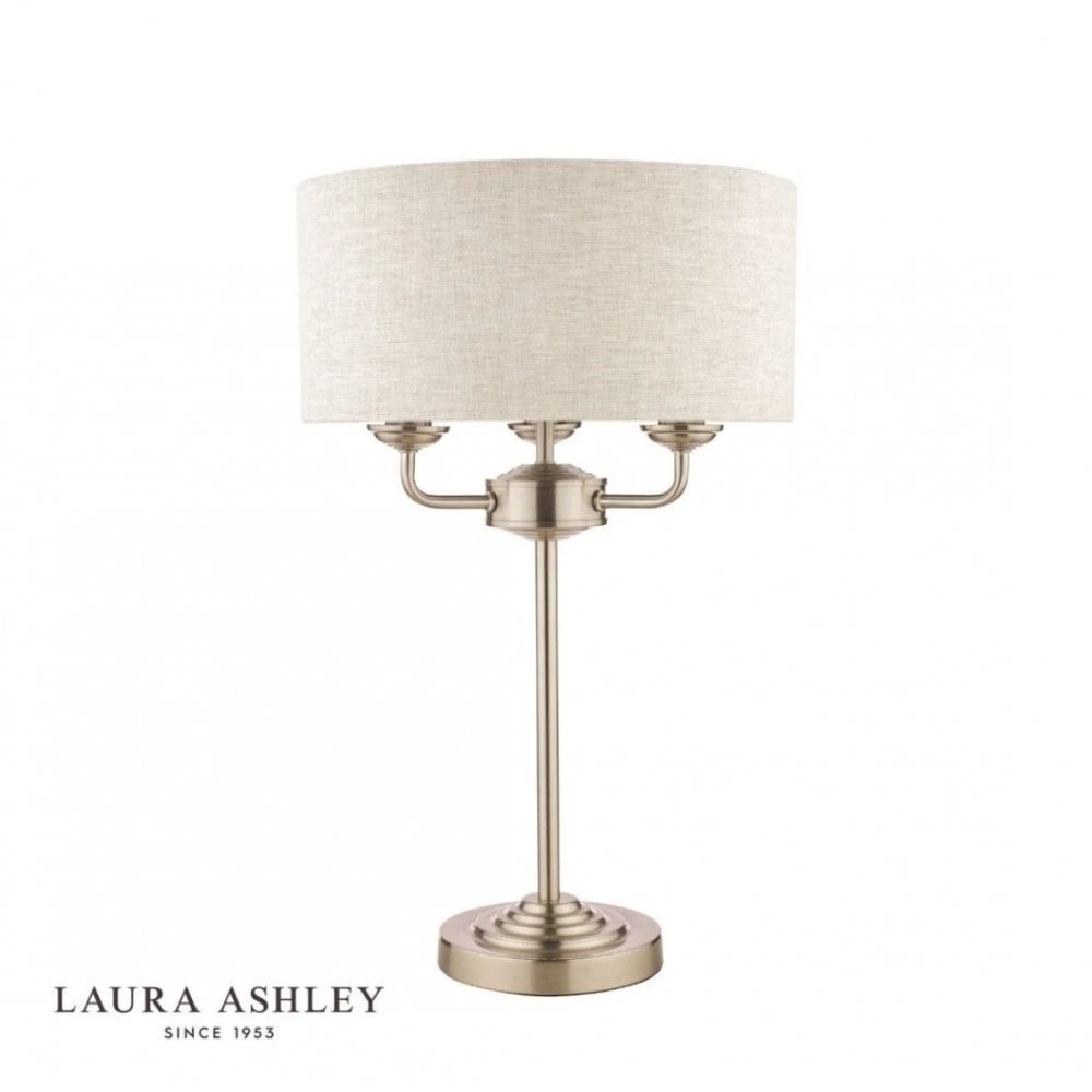 Laura Ashley SORRENTO Satin Nickel 3 Light Table Lamp | Natural Shade 2 Laura Ashley SORRENTO Satin Nickel 3 Light Table Lamp | Natural Shade - Image 2