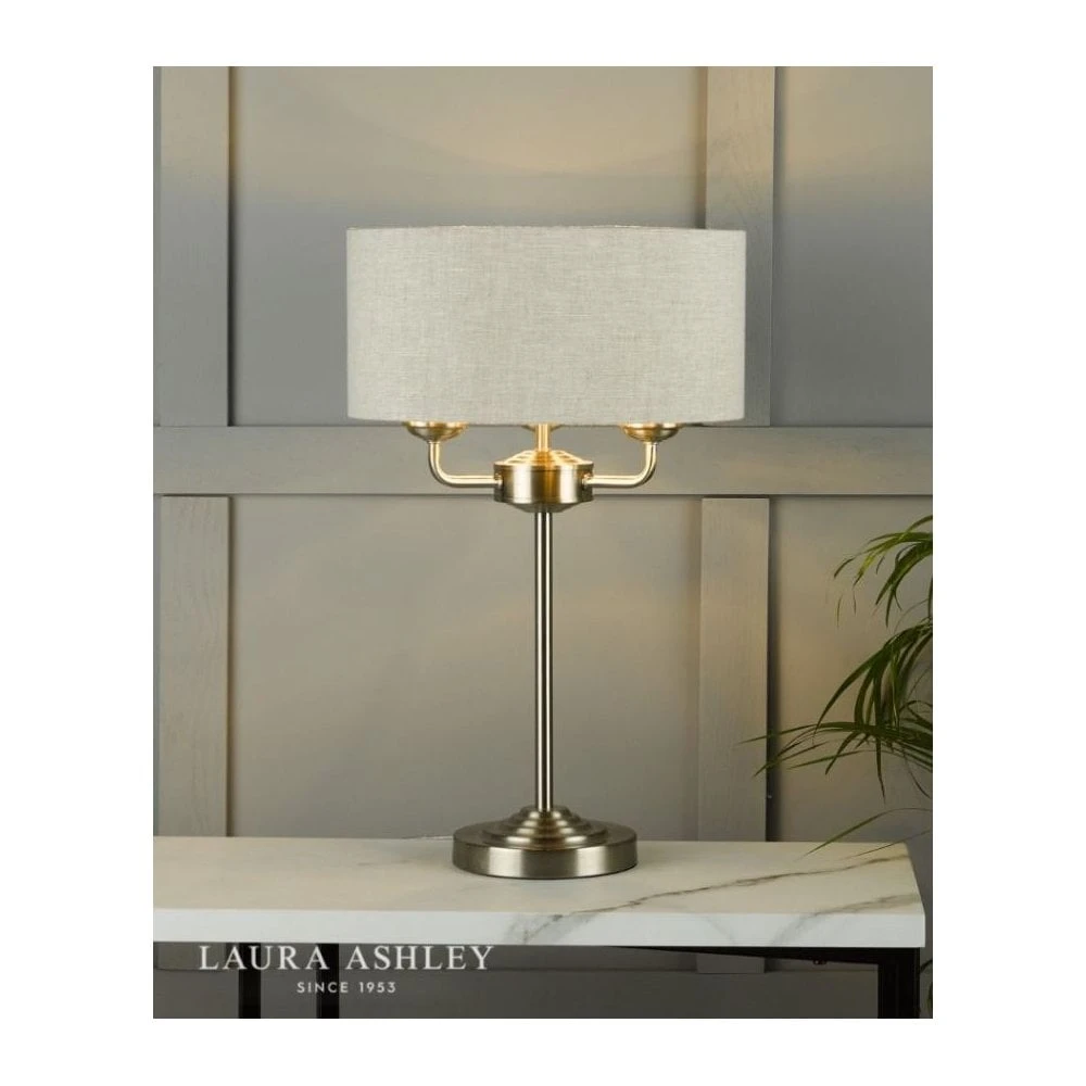 Laura Ashley SORRENTO Satin Nickel 3 Light Table Lamp | Natural Shade 5 Laura Ashley SORRENTO Satin Nickel 3 Light Table Lamp | Natural Shade - Image 5