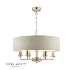 Laura Ashley SORRENTO Satin Nickel 6 Light Armed Fitting Ceiling Light | Natural Shade