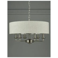 Laura Ashley SORRENTO Satin Nickel 6 Light Armed Fitting Ceiling Light | Natural Shade -Laura Ashley sorrento satin nickel 6 light armed fitting ceiling light natural shade p20376 40035 image