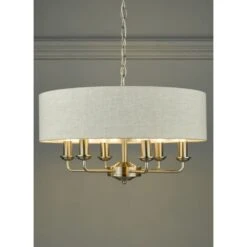 Laura Ashley SORRENTO Satin Nickel 6 Light Armed Fitting Ceiling Light | Natural Shade -Laura Ashley sorrento satin nickel 6 light armed fitting ceiling light natural shade p20376 40036 image